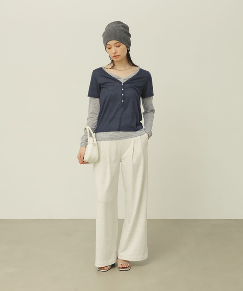 BAYFLOW（ベイフロー）の「[一枚で重ね着風]レイヤードヘンリーロングスリーブT（Tシャツ/カットソー・レディース・グレー/ネイビー/ラベンダー・FREE）」の7枚目の写真