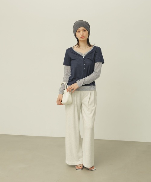 BAYFLOW（ベイフロー）の「[一枚で重ね着風]レイヤードヘンリーロングスリーブT（Tシャツ/カットソー・レディース・グレー/ネイビー/ラベンダー・FREE）」の8枚目の写真