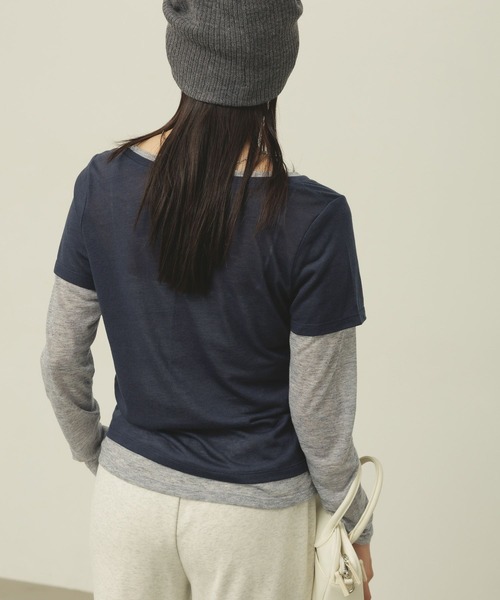 BAYFLOW（ベイフロー）の「[一枚で重ね着風]レイヤードヘンリーロングスリーブT（Tシャツ/カットソー・レディース・グレー/ネイビー/ラベンダー・FREE）」の16枚目の写真