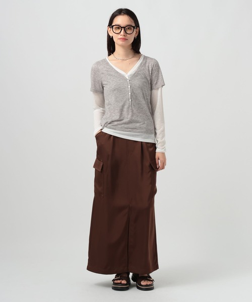 BAYFLOW（ベイフロー）の「[一枚で重ね着風]レイヤードヘンリーロングスリーブT（Tシャツ/カットソー・レディース・グレー/ネイビー/ラベンダー・FREE）」の17枚目の写真