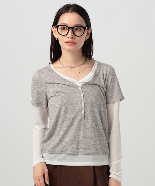 BAYFLOW（ベイフロー）の「[一枚で重ね着風]レイヤードヘンリーロングスリーブT（Tシャツ/カットソー・レディース・グレー/ネイビー/ラベンダー・FREE）」の18枚目の写真