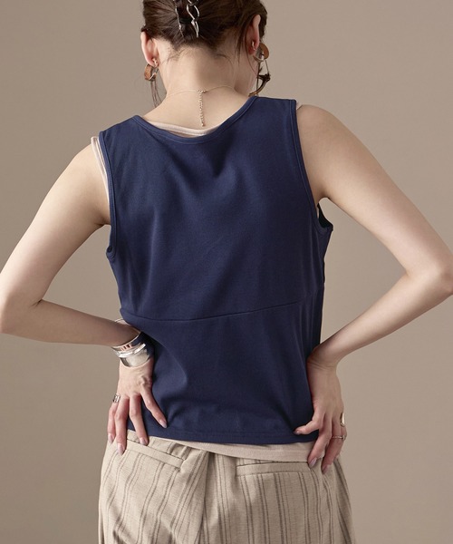 Fashion Letter（ファッションレター）の「リブ×シアーリブ レイヤード風ヘンリーネックタンクトップ（タンクトップ・レディース・ブラウン/グレー/ネイビー/ブラック・M）」の18枚目の写真