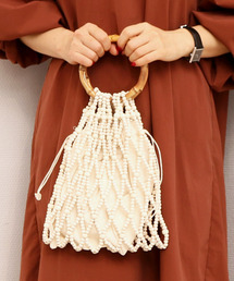 カシュカシュ cachecache / ウッドビーズバンブーハンドル手提げバッグ