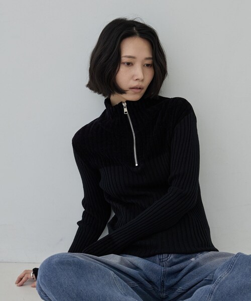GALLEST(ギャレスト)の「ジップアップリブニット【LIVE紹介/上枝みどりさん着用】(ニット/セーター・レディース・ブラック/グレー系4・38)」の7枚目の写真