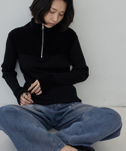 GALLEST(ギャレスト)の「ジップアップリブニット【LIVE紹介/上枝みどりさん着用】(ニット/セーター・レディース・ブラック/グレー系4・38)」の8枚目の写真