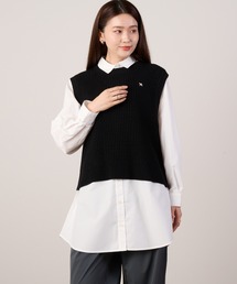 ニットベスト×シャツチュニック レイヤードセット