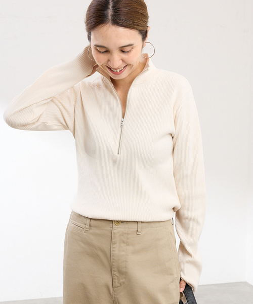 FRAMeWORK(フレームワーク)の「Healthknit/ヘルスニット アーミーリブ ハーフジップ(Tシャツ/カットソー・レディース・アイボリー/スミクロ・FREE)」の18枚目の写真