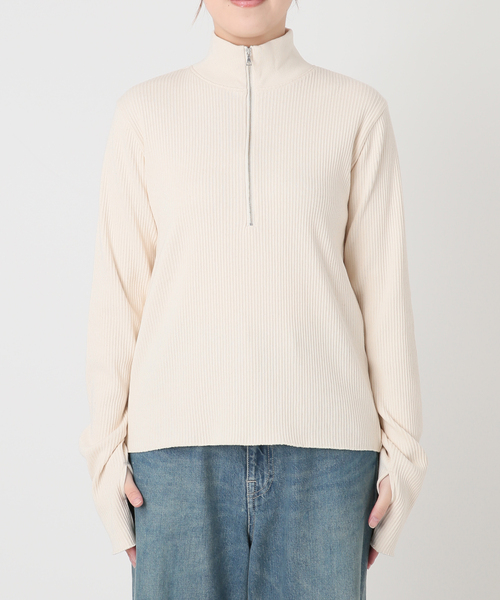 FRAMeWORK(フレームワーク)の「Healthknit/ヘルスニット アーミーリブ ハーフジップ(Tシャツ/カットソー・レディース・アイボリー/スミクロ・FREE)」の3枚目の写真