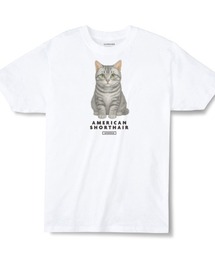 Moftique（モフティック） エントリーモデル 半袖Tシャツ アニマル アメリカンショートヘア 猫 キャット ペット インクジェットプリント 褪せ感 4.0オンス 薄手 トップス カットソー 夏 カジュアル レディース ユニセックス