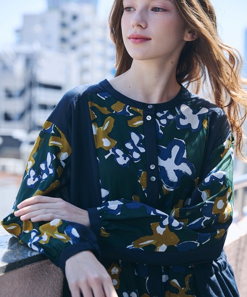 etre relie(エトレリー)の「ジオメフラワー柄羽織りワンピース(ワンピース・レディース・グリーン系その他/ブルー系その他3・MEDIUM)」の10枚目の写真