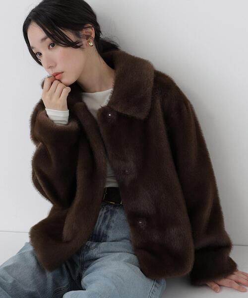 NATURAL BEAUTY BASIC(ナチュラルビューティーベーシック)の「エコファーステンカラーブルゾン(ブルゾン・レディース・ダークブラウン/ブラウン・FREE)」の2枚目の写真