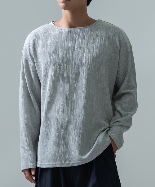 Crownor(クラウノアー)の「楊柳 ボートネック カットソー(Tシャツ/カットソー・メンズ・ブラック/グレー/アイボリー・MEDIUM)」の1枚目の写真