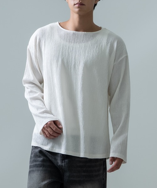 Crownor(クラウノアー)の「楊柳 ボートネック カットソー(Tシャツ/カットソー・メンズ・ブラック/グレー/アイボリー・MEDIUM)」の2枚目の写真