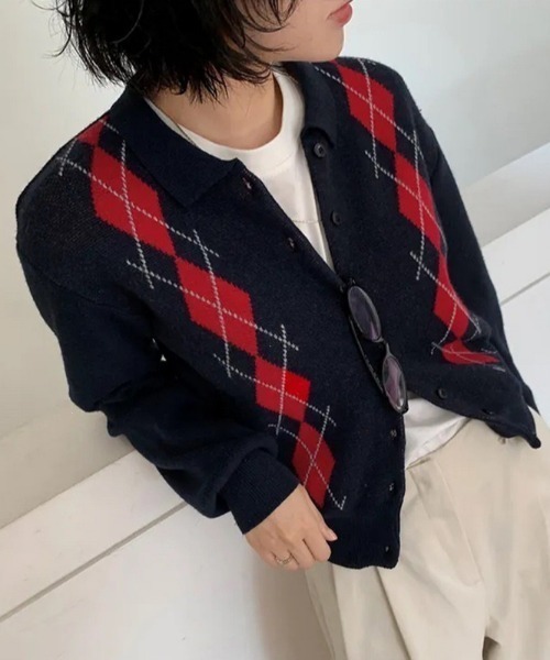 NANEA(ナネア)の「アーガイル襟付きニットカーディガン(カーディガン/ボレロ・レディース・ネイビー/グレー・フリー)」の9枚目の写真