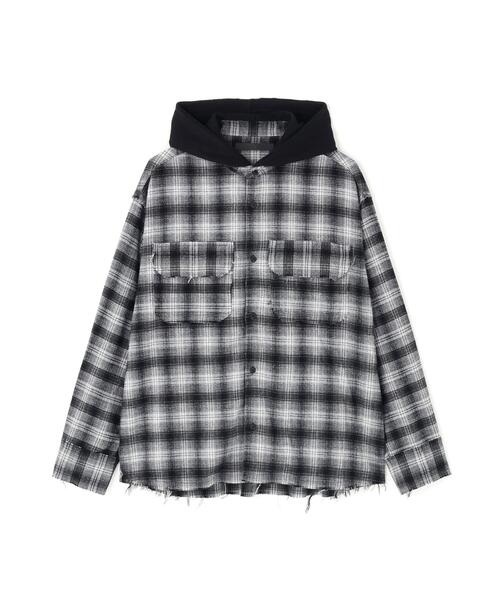 DANKE SCHON(ダンケシェーン)の「DankeSchon/ダンケシェーン/CUTOFF SWEAT HOOD CHECK SHIRTS(シャツ/ブラウス・レディース・ブルー/ホワイト/カーキ・M/L)」の1枚目の写真