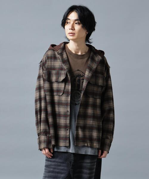 DANKE SCHON(ダンケシェーン)の「DankeSchon/ダンケシェーン/CUTOFF SWEAT HOOD CHECK SHIRTS(シャツ/ブラウス・レディース・ブルー/ホワイト/カーキ・M/L)」の2枚目の写真