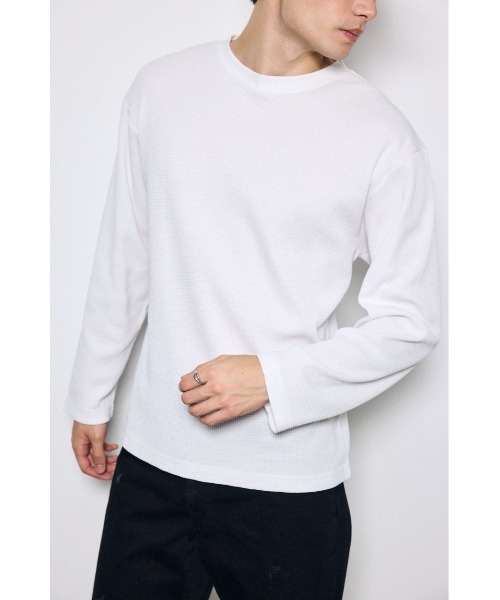 AZUL by moussy(アズールバイマウジー)の「ワッフル長袖トップス 秋服 春服 長袖 無地 シンプル(Tシャツ/カットソー・メンズ・ライトグレー/ブラック/ホワイト・MEDIUM/SMALL/LARGE)」の4枚目の写真