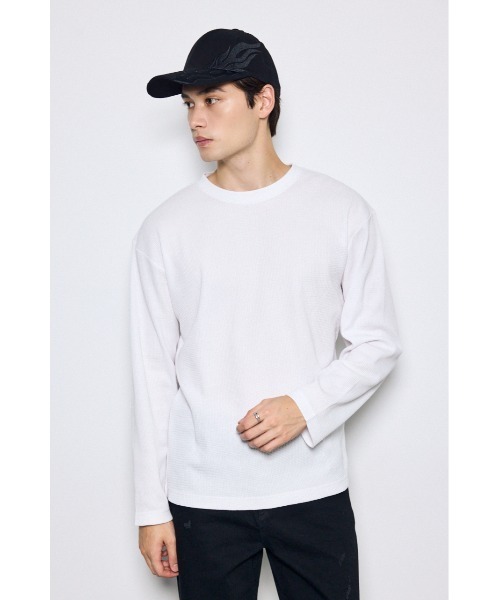 AZUL by moussy(アズールバイマウジー)の「ワッフル長袖トップス 秋服 春服 長袖 無地 シンプル(Tシャツ/カットソー・メンズ・ライトグレー/ブラック/ホワイト・MEDIUM/SMALL/LARGE)」の5枚目の写真