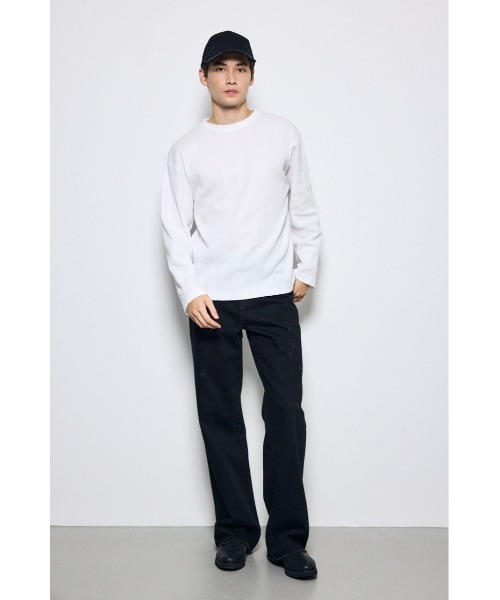 AZUL by moussy(アズールバイマウジー)の「ワッフル長袖トップス 秋服 春服 長袖 無地 シンプル(Tシャツ/カットソー・メンズ・ライトグレー/ブラック/ホワイト・MEDIUM/SMALL/LARGE)」の6枚目の写真