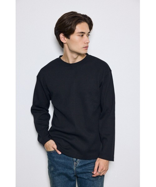 AZUL by moussy(アズールバイマウジー)の「ワッフル長袖トップス 秋服 春服 長袖 無地 シンプル(Tシャツ/カットソー・メンズ・ライトグレー/ブラック/ホワイト・MEDIUM/SMALL/LARGE)」の16枚目の写真