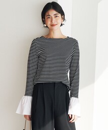 フレアスリーブ ボーダーカットソー」に該当するTシャツ/カットソー