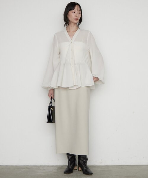 LOUNGEDRESS(ラウンジドレス)の「《美シルエット》ペプラムVブラウス 秋服(シャツ/ブラウス・レディース・パープル/アイボリー/ブラウン・FREE)」の20枚目の写真