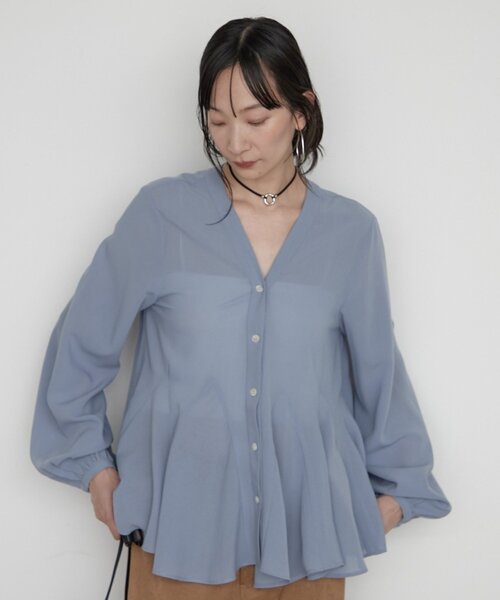 LOUNGEDRESS(ラウンジドレス)の「《美シルエット》ペプラムVブラウス 秋服(シャツ/ブラウス・レディース・パープル/アイボリー/ブラウン・FREE)」の14枚目の写真