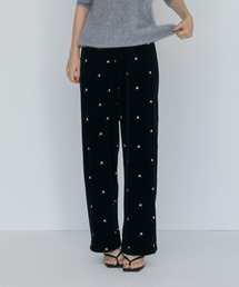 FLOWER EMBROIDERY VELOR PANTS/フラワーエンブロイダリーベロアパンツ