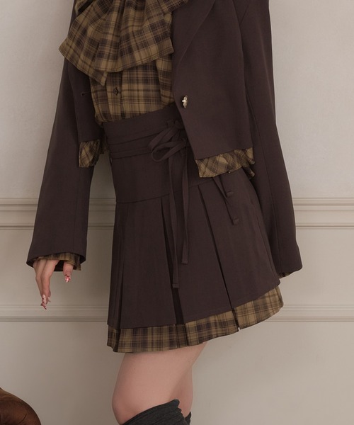 apres jour(アプレジュール)の「【セット着用可能】ダブルリボンドッキングプリーツミニスカート(スカート・レディース・ブラック/グレー/ブラウン・X-LARGE/フリー)」の3枚目の写真