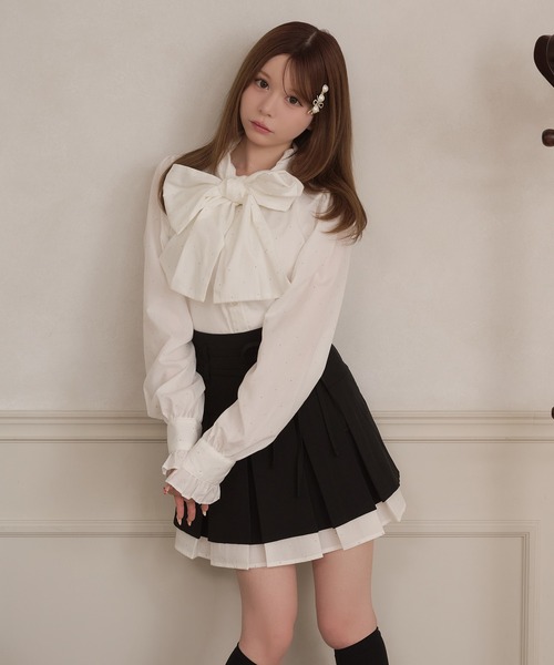 apres jour(アプレジュール)の「【セット着用可能】ダブルリボンドッキングプリーツミニスカート(スカート・レディース・ブラック/グレー/ブラウン・X-LARGE/フリー)」の13枚目の写真