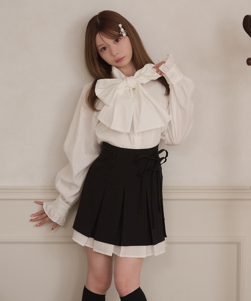 apres jour(アプレジュール)の「【セット着用可能】ダブルリボンドッキングプリーツミニスカート(スカート・レディース・ブラック/グレー/ブラウン・X-LARGE/フリー)」の14枚目の写真