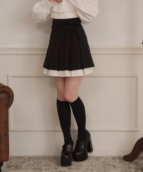 apres jour(アプレジュール)の「【セット着用可能】ダブルリボンドッキングプリーツミニスカート(スカート・レディース・ブラック/グレー/ブラウン・X-LARGE/フリー)」の11枚目の写真