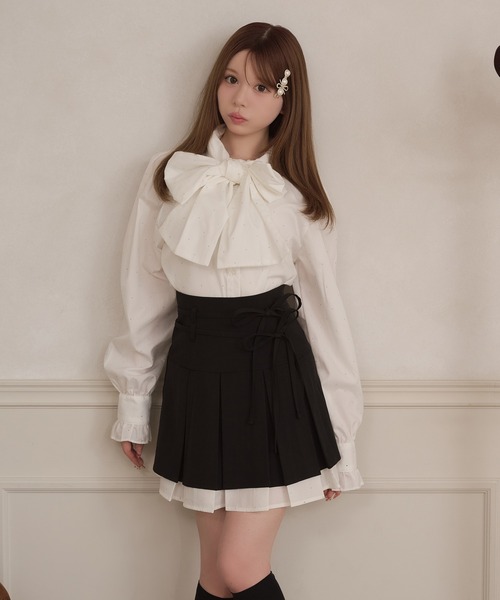 apres jour(アプレジュール)の「【セット着用可能】ダブルリボンドッキングプリーツミニスカート(スカート・レディース・ブラック/グレー/ブラウン・X-LARGE/フリー)」の12枚目の写真