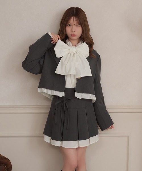 apres jour(アプレジュール)の「【セット着用可能】ダブルリボンドッキングプリーツミニスカート(スカート・レディース・ブラック/グレー/ブラウン・X-LARGE/フリー)」の16枚目の写真