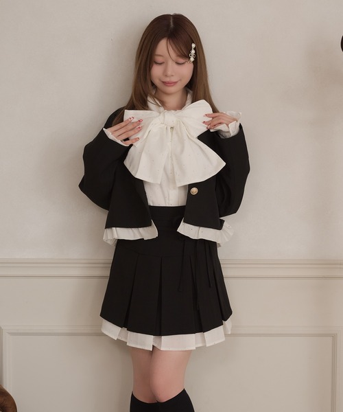 apres jour(アプレジュール)の「【セット着用可能】ダブルリボンドッキングプリーツミニスカート(スカート・レディース・ブラック/グレー/ブラウン・X-LARGE/フリー)」の6枚目の写真
