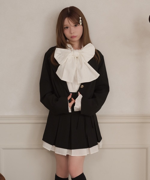 apres jour(アプレジュール)の「【セット着用可能】ダブルリボンドッキングプリーツミニスカート(スカート・レディース・ブラック/グレー/ブラウン・X-LARGE/フリー)」の5枚目の写真