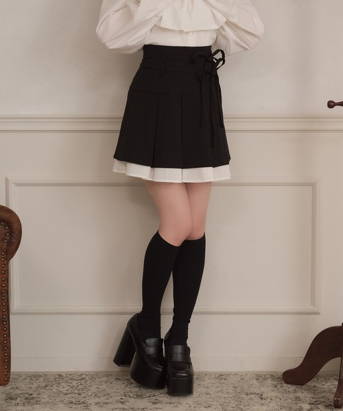 apres jour(アプレジュール)の「【セット着用可能】ダブルリボンドッキングプリーツミニスカート(スカート・レディース・ブラック/グレー/ブラウン・X-LARGE/フリー)」の10枚目の写真