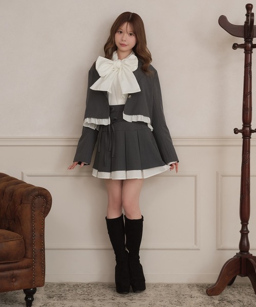 apres jour(アプレジュール)の「【セット着用可能】ダブルリボンドッキングプリーツミニスカート(スカート・レディース・ブラック/グレー/ブラウン・X-LARGE/フリー)」の22枚目の写真