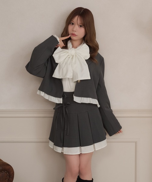 apres jour(アプレジュール)の「【セット着用可能】ダブルリボンドッキングプリーツミニスカート(スカート・レディース・ブラック/グレー/ブラウン・X-LARGE/フリー)」の17枚目の写真