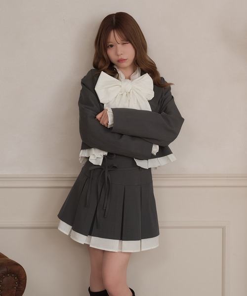 apres jour(アプレジュール)の「【セット着用可能】ダブルリボンドッキングプリーツミニスカート(スカート・レディース・ブラック/グレー/ブラウン・X-LARGE/フリー)」の18枚目の写真