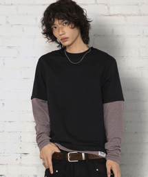 XTONZ（エクストーンズ）の「XTT166 ロールアップレイヤードクロップロングスリーブ (ストライプブラック)（Tシャツ/カットソー）」