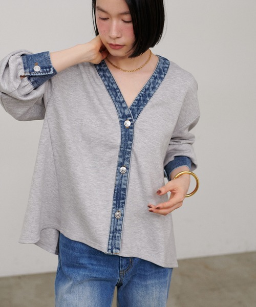 LARUTA（ラルータ）の「【LARUTA】デニム切替カットカーディガン（カーディガン/ボレロ・レディース・グレー/ブラック・MEDIUM）」の13枚目の写真