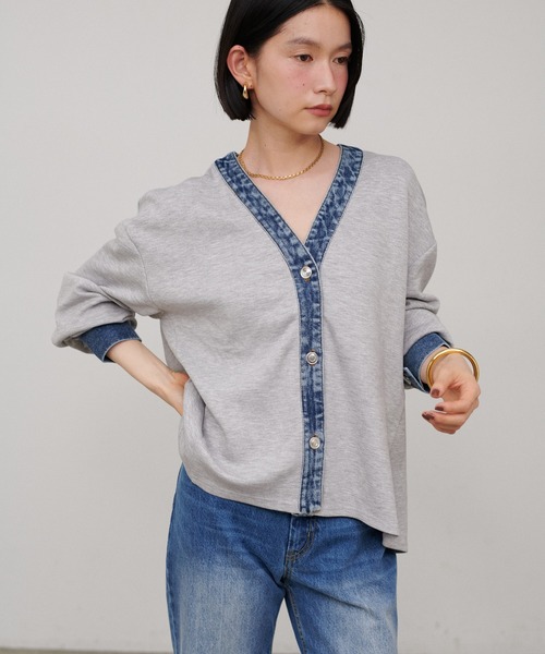 LARUTA（ラルータ）の「【LARUTA】デニム切替カットカーディガン（カーディガン/ボレロ・レディース・グレー/ブラック・MEDIUM）」の14枚目の写真