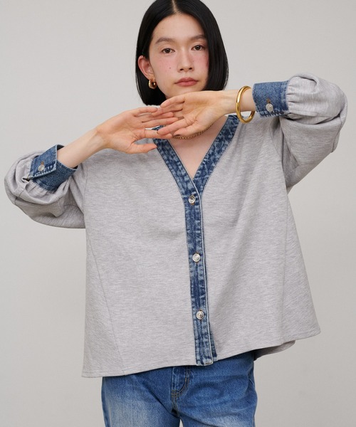 LARUTA（ラルータ）の「【LARUTA】デニム切替カットカーディガン（カーディガン/ボレロ・レディース・グレー/ブラック・MEDIUM）」の15枚目の写真