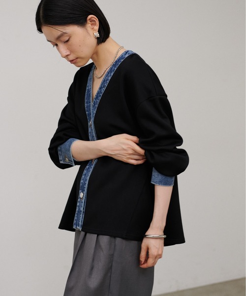 LARUTA（ラルータ）の「【LARUTA】デニム切替カットカーディガン（カーディガン/ボレロ・レディース・グレー/ブラック・MEDIUM）」の3枚目の写真