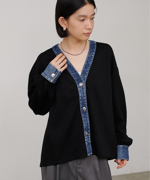 LARUTA（ラルータ）の「【LARUTA】デニム切替カットカーディガン（カーディガン/ボレロ・レディース・グレー/ブラック・MEDIUM）」の5枚目の写真