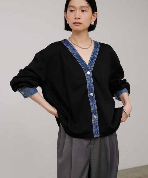 LARUTA（ラルータ）の「【LARUTA】デニム切替カットカーディガン（カーディガン/ボレロ・レディース・グレー/ブラック・MEDIUM）」の6枚目の写真