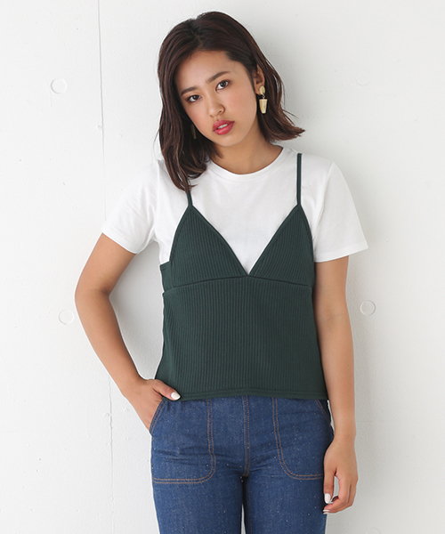 SLY（スライ）の「RIB FLARE CAMI（キャミソール・レディース・トップグレー/ダークグリーン/ブラウン/ネイビー/ブラック・FREE）」の4枚目の写真