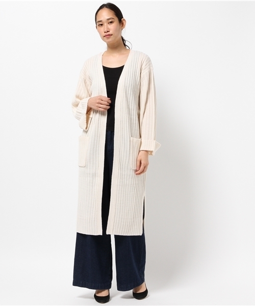 Pierrot（ピエロ）の「リブ編み ワイドスリーブ コーディガン/ロングカーディガン（カーディガン/ボレロ・レディース・アイボリー/ブラック/カーキ/サックスブルー/ベージュ/杢グレー・M）」の15枚目の写真