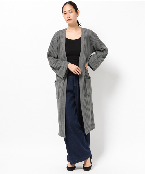 Pierrot（ピエロ）の「リブ編み ワイドスリーブ コーディガン/ロングカーディガン（カーディガン/ボレロ・レディース・アイボリー/ブラック/カーキ/サックスブルー/ベージュ/杢グレー・M）」の17枚目の写真
